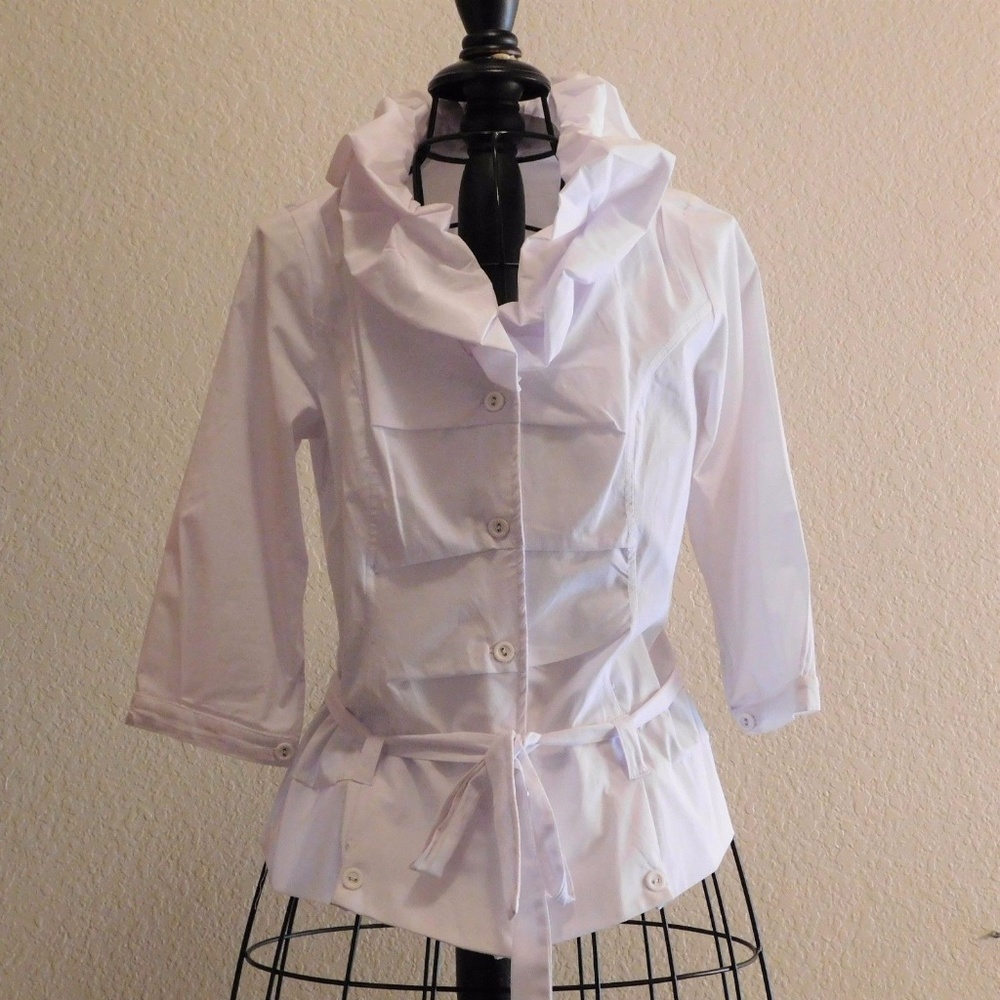 Sofina White 3/4 Sleeve Blouse with Tie Belt M